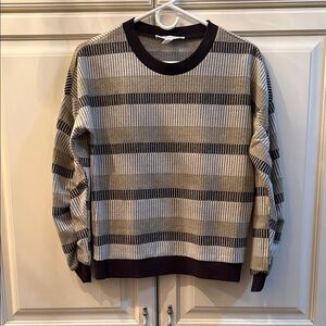 BCBGeneration Striped Crewneck Sweatshirt - ivory, black, gold